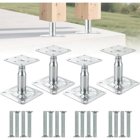 4 supports de poteau réglables, hauteur 100 à 150 mm, acier galvanisé, pour clôtures, auvents et pergolas (1/5)