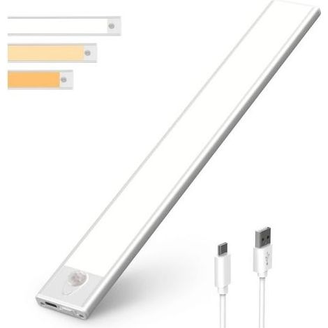 FENOPLASTICALampe d'Armoire 50 LEDs, Rechargeable USB Sans Fil LED Lampe de Placard à Détecteur de Mouvement, Éclairage à LED étude de Cuisine Veilleuse Escalier Couloir 4000K (1/4)
