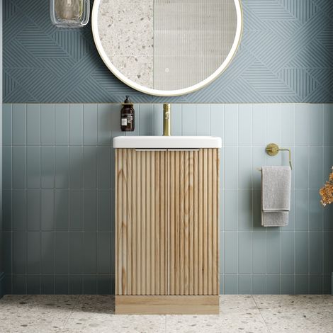 Bathroom Vanity Unit Basin Sink Free Standing 500mm Door Cabinet Storage Wood (1/5)