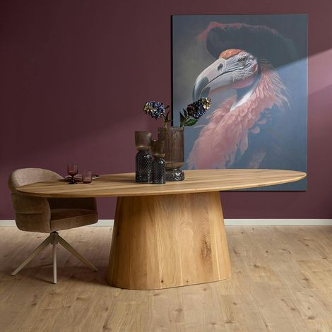 Table à manger ovale bois de chêne et pied central 210 cm LEXTON (1/5)