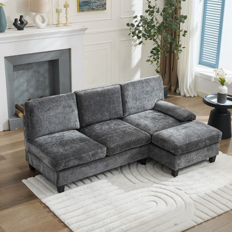 Sofá esquinero 3 plazas, sofá cama en forma de L, gris, 194x118x81 cm