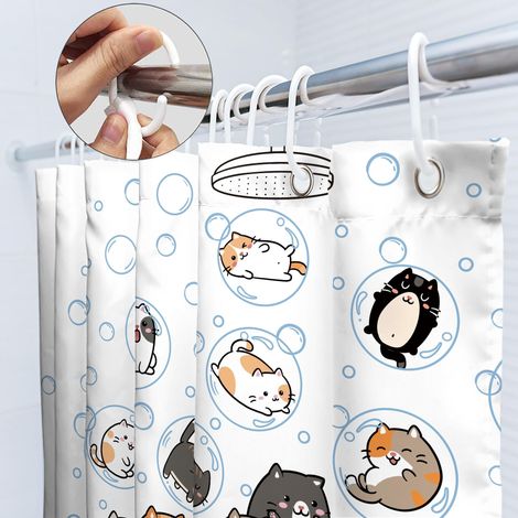 Rideau de douche de salle de bain 180x180 CM - rideau de douche à séchage rapide avec crochet - imperméable à l'eau et à la moisissure - contient 12 anneaux de rideau de douche - convient pour la douc (1/5)