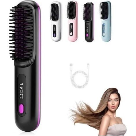 Brosse soufflante chauffante pour cheveux courts – 3 niveaux de chauffage – Écran LED – Rechargeable USB – Anti-brûlure – Chauffage céramique rapide (1/5)