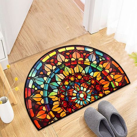 Tapis antidérapant, paillasson demi-cercle unique, tapis de nettoyage, décor d'entrée intérieur et extérieur pour garage et maison - 40 x 60cm [velours cristal, fond en plastique]