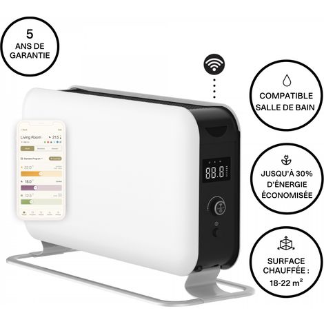 Radiateur à inertie électrique 1500W WiFi – Régulateur PID pour température stable – IPX4 pour salle de bain – Design scandinave – Mill (1/5)