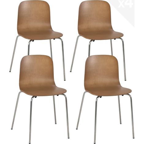 Ensemble de 4 chaises de cuisine au design rétro de cafétéria, assise vintage, pieds chromés plaqués en bois de bouleau (bois clair) (1/5)