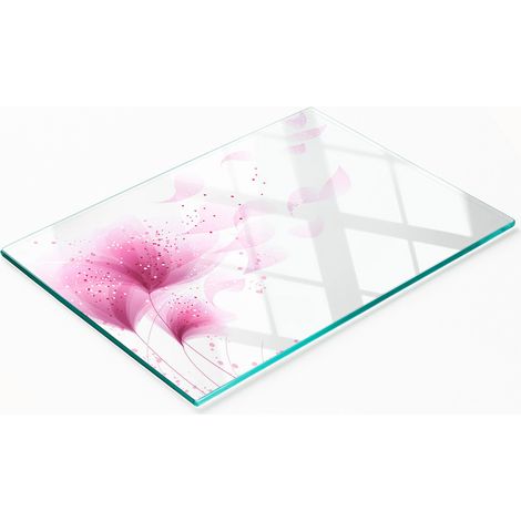 Multifunktionales Küchen-Dekorationsglasbrett mit rosa Blumenmuster, 80 x 52 cm (1/5)
