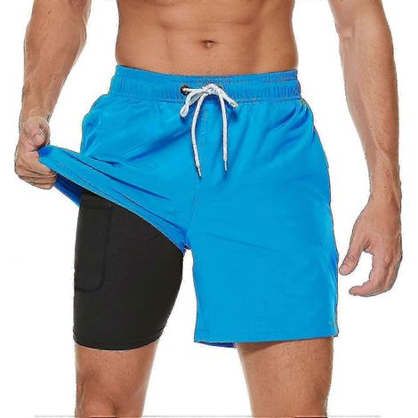 Short de Bain Homme, Compression & Séchage Rapide, Poches Zippées, Light Blue, Taille L, Plage/Surf (1/5)