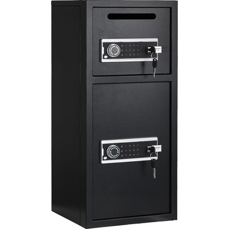 Mophorn Coffre-fort à code avec clés, armoire sécurisée en acier à double portes, équipée d'une fente de dépôt et d'un clavier numérique, pour conserver argent, avec système d'alarme, 350x348x775 mm (1/5)