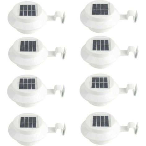 Lot de 8 Appliques Murales Solaires Blanches - pour Gouttière, Allée, Escalier, Toit, Jardin, Cour (1/4)