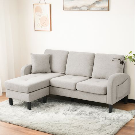 Ecksofa 166x118x77 cm beigegrau-weiß mit Schaumstoffpolsterung, Baumwoll-Leinen-Bezug und modularer Chaiselongue (1/5)