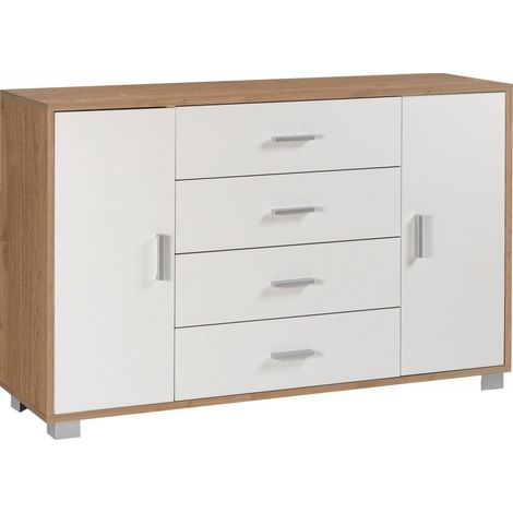 Mobile 2 Ante 4 Cassetti 136L x 41P x h86 – Finitura Legno Noce e Bianco Fiammato – Sarmog (1/2)