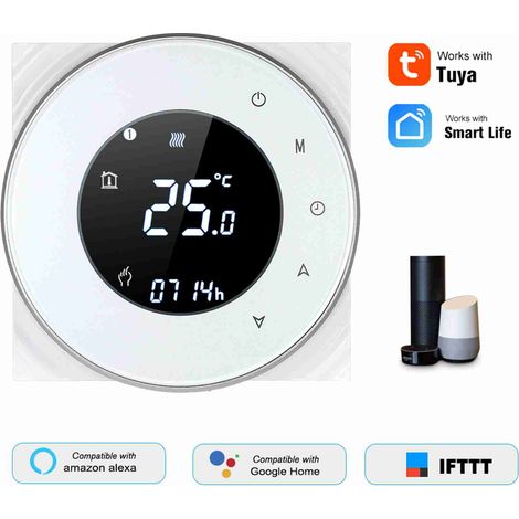 Zoternen Programmierbarer Gaskessel-Heizthermostat, Trockenkontakt-Temperaturregler, LCD-Touchscreen mit Hintergrundbeleuchtung, Sprachsteuerung, kompatibel mit Amazon Echo/Home/IFTTT