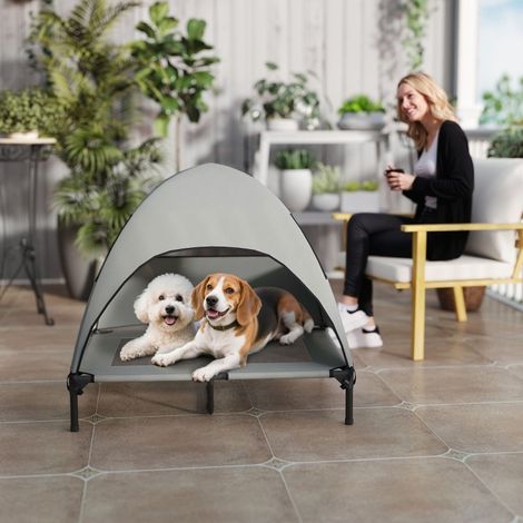 Cama elevada para perro con techo desmontable, 91 x 76 x 90 cm, gris claro, HAVRYA (1/4)
