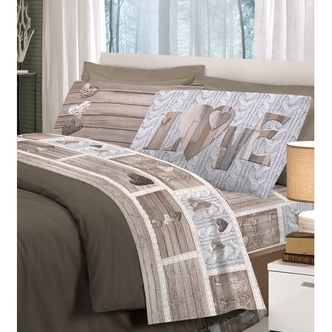 Completo letto shabby con stampa fotografica 100% cotone singolo matrimoniale Beige - 1 Piazza