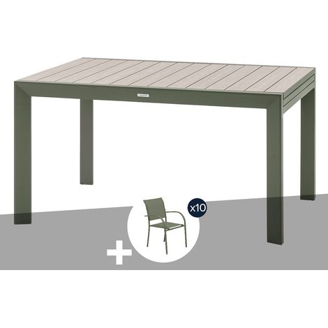 Table de jardin rectangulaire extensible coulissante Evasion Lin/Vert Laurier 8/10 places + 10 fauteuils - Hespéride (1/5)