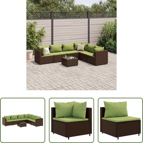Gartenmöbel - 7-tlg. Garten-Lounge-Set mit Kissen Braun Poly Rattan (1/5)