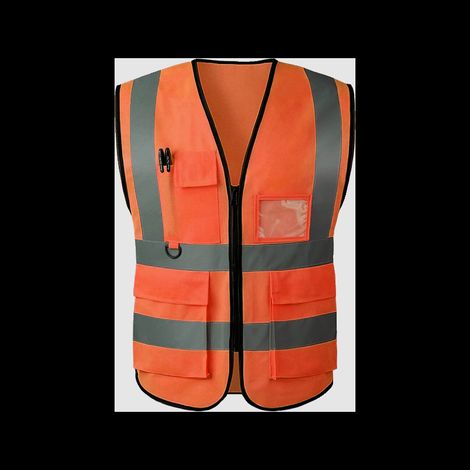 Gilet de Sécurité Haute Visibilité Orange - 8 Pièces - Veste de Chantier Tricotée avec Multiples Poches pour BTP, Assainissement et Jardinage-lsw