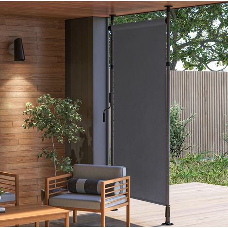 Store vertical de balcon 150 cm, hauteur réglable 220-310 cm, manivelle, gris foncé DESVIAE (1/5)