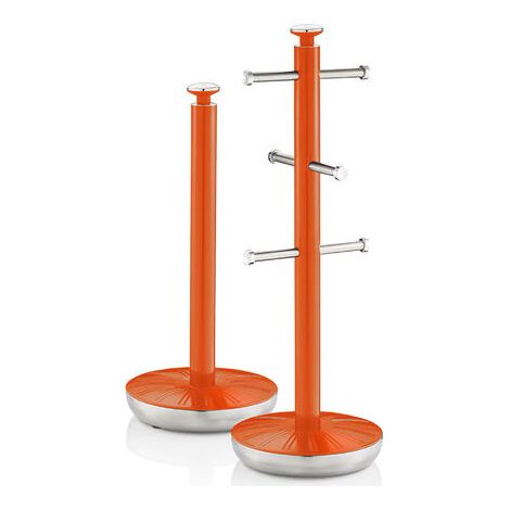 Retro Set Porte-Papier de Cuisine + Porte-Tasses pour 6 Tasses, Acier Orange (1/4)