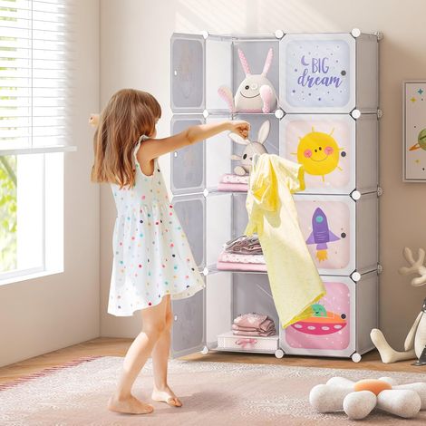 8-cube Baby Closet Organizer Portable Kids Wardrobe with Doors & Hanging Section (1/5)