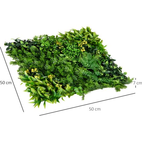 Mur plantes artificielles 12 pièces anti-UV occultant, 50x50 cm, design multi-feuilles, pour jardin balcon terrasse, 12 pièces, 50x50 cm, coloris vert (1/5)