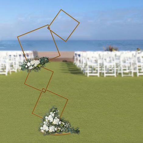 Support carré pour décor de mariage, support décoratif métallique sur pied, support à fleurs carré en forme de colonne - doré, 1.9m hauteur (1/5)