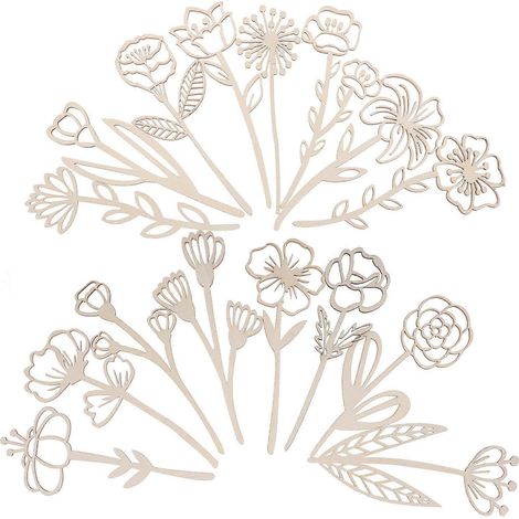 Ensemble de 16 décorations florales en bois à découper : panneaux floraux à découper soi-même pour la décoration intérieure - Tiges de fleurs sauvages et découpes florales découpées au laser - Artisan (1/5)