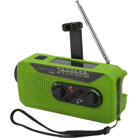 Radio à manivelle AM/FM/SOS à bande complète, rechargeable par USB, avec lampe torche LED solaire d'urgence pour l'extérieur et batterie de secours. (1/5)