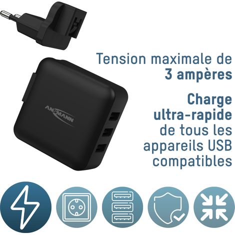 Ansmann Travel Charger TC315 Chargeur USB 15 W 3x USB-A noir intérieure D100202 (1/5)