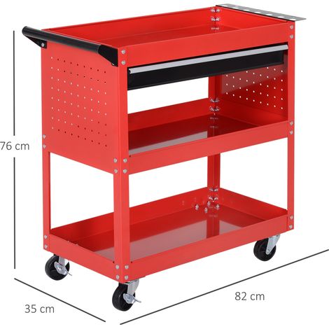 Coffre à outils roulant 3 tiroirs, chariot de rangement mobile, boîte à outils sur roulettes, 82x35x76 cm, rouge, atelier et garage (1/5)