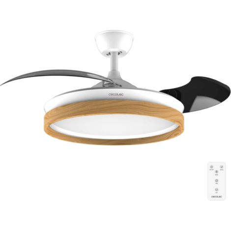 Cecotec Ventilador de Techo con Luz Aero 4320 Invisible Wood&White. 35W, 6 Velocidades, Aspas Retráctiles
