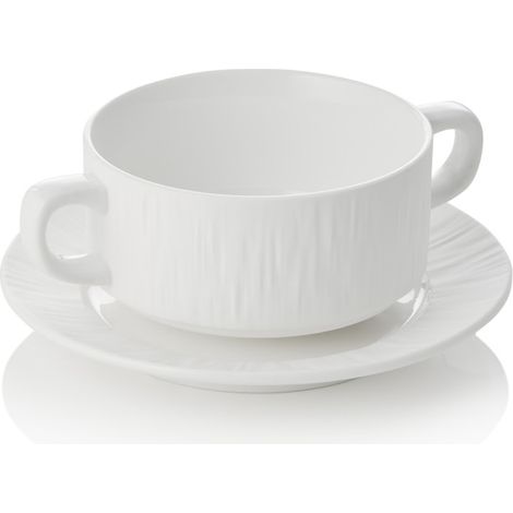 Bol à soupe avec anse & soucoupe 250 ml blanc MAYA SHIRO lot de 4 - Was Germany (1/2)