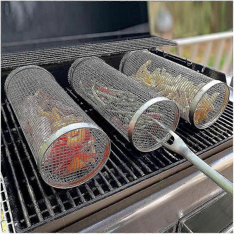 [LD]pcs. Panier à griller pour barbecue, panier roulant, grille en acier inoxydable, grill portable