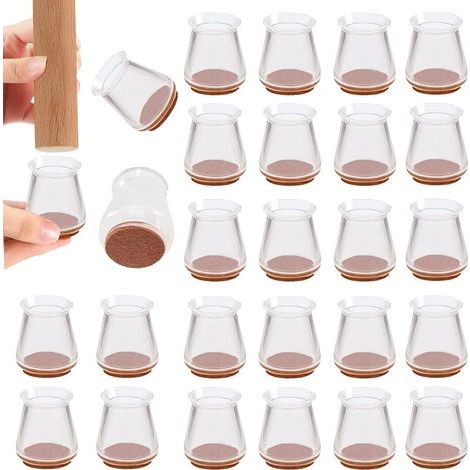 24PCS Transparent Chair Leg Protectors, 25-30mm Chair Pads, 2mm Thick Silicone Chair Leg Protectors, Chair Caps to Protect Floors from Scratches and Noise (1/4)