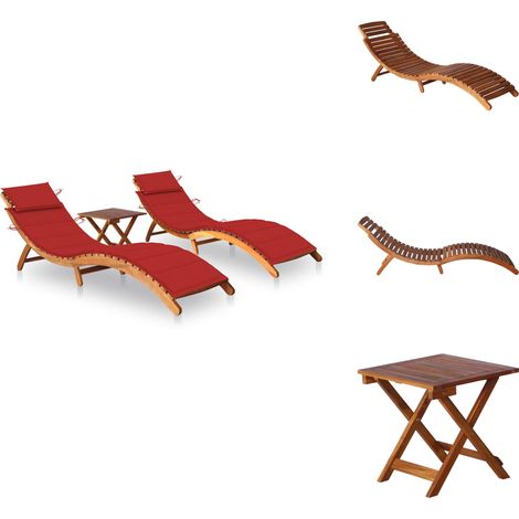 Chaises longues lot de 2 avec table et coussins Acacia solide - Chaise Longue - Transats - Mobilier De Jardin - Salon De Jardin - Meubles De Jardin (1/5)