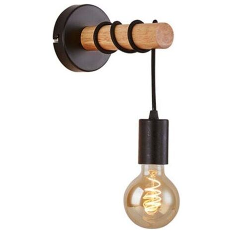 Wandleuchte, Retro-Industriedesign, Holz & Metall, Wohn- & Schlafzimmerbeleuchtung, E27-Fassung, für 10W max. LED-Leuchtmittel, schwarz