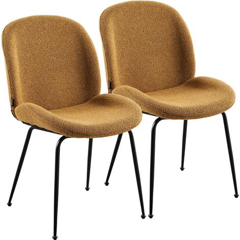 Set 2 sedie eleganti in tessuto bouclè ocra con piedi in metallo nero - Shell (1/5)