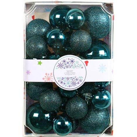 Adornos navideños irrompibles con purpurina, 26 unidades, verde oscuro.