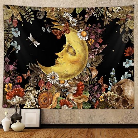 Tapestry Soleil - Motif Botanique Champignon Lune - Décoration Murale Chambre Salon Dortoir - 127 x 152 cm - 152 x 203 cm - 152 x 229 cm (1/3)
