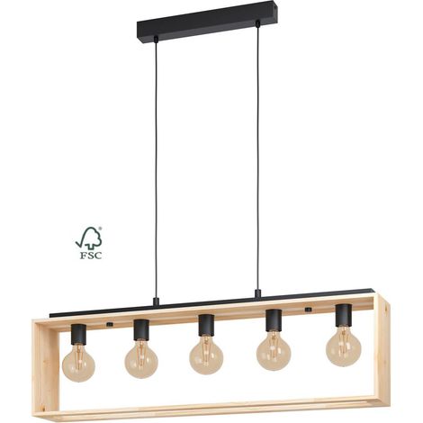 Eglo Pendelleuchte Famborough schwarz-natur 100 x 16 cm 5-flammig E27 Pendelleuchte (1/5)