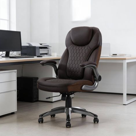 Silla de oficina 67.5x73x110.5-120 cm marrón de PU, malla, metal y nailon con respaldo alto y función balancín (1/5)
