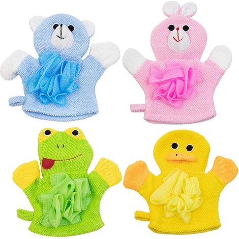 Gant De Bain En Éponge - Coton Composite Doux - Avec Anneau De Suspension - Pour Enfants - 4 Pièces (1/5)