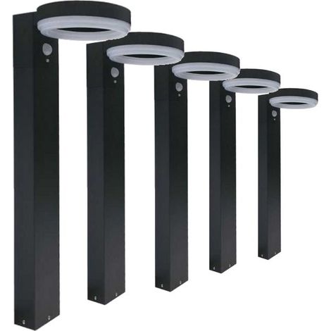 Pack de 5 - Borne Solaire LED 6W 50cm IP44 Noir avec Détecteur PIR - SILUMEN (1/2)