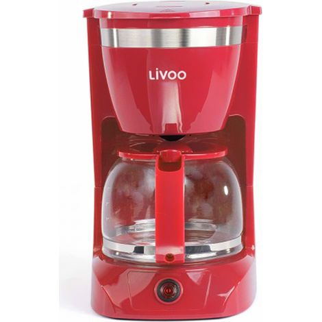 Cafetière électrique LIVOO DOD163R - finition Rouge, capacité de 1.25L / 12 tasses, Verseuse en verre avec système anti-gouttes