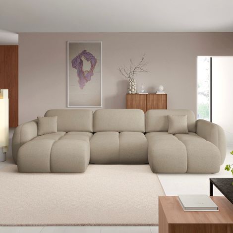 U-förmiges 4-Sitzer-Sofa umwandelbar mit Truhe Livio Beige (1/5)