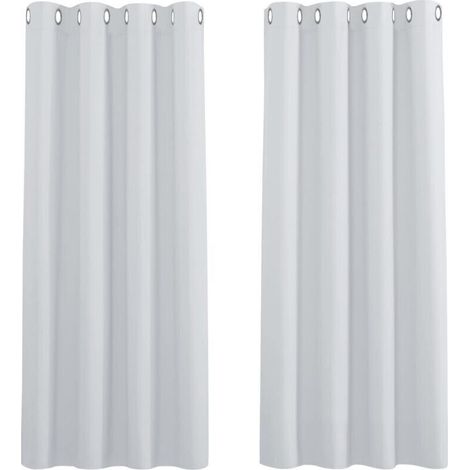 Rideaux Occultants Thermiques - Lot de 2 Rideau Panneaux à Oeillets / Insonorisation Coulissant Isolation Lneux Prêt à Poser, Gris Blanc-2x L 200 X H 150 cm,Gris Blanc (1/4)