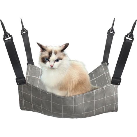 Hamac pour chat - Hamac suspendu pour animaux - avec crochets - pour chatons, chiots et petits animaux - Sangles réglables - Balançoire pour animaux - pour cages et jardins - 53 x 35 cm - Gris quadril (1/5)