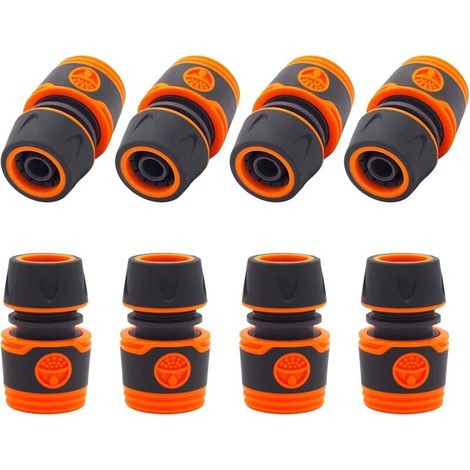 Gartenschlauchverbinder, 8 Stück Gartenschlauchende, Gartenschlauchadapter Passend für Schläuche Gartengeräte Düsen Spritzpistolen (Orange) (1/4)