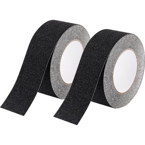 2 pezzi di nastro antiscivolo per scale, 5 cm x 10 m, nastro adesivo antiscivolo, tappetini antiscivolo per scale, gradini, rivestimenti per pavimenti (nero) (1/5)